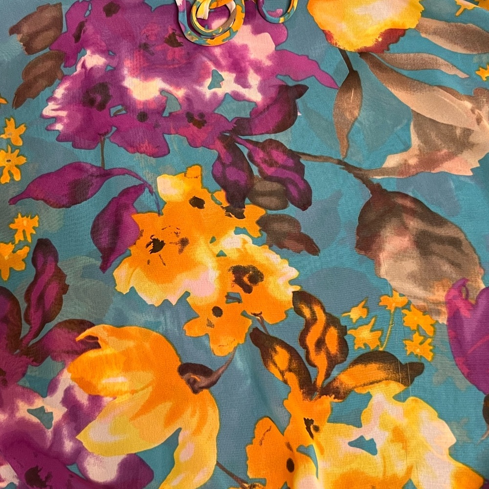 Pleione Floral Flower Blouse Top Blue Purple Nordstrom Women's Small - Picture 9 of 9